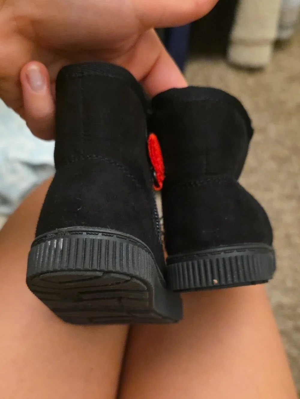 Cat & Jack Black Kids Faux Suede Boots with Red Pull Tab